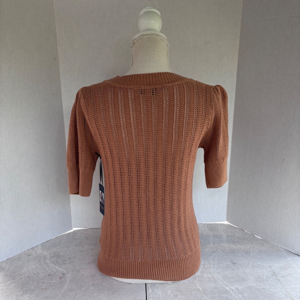 RACHEL Rachel Roy Women's Top Medium New Brown Knit‎ V-Neck Puff Sleeve Sweater - Picture 2 of 11